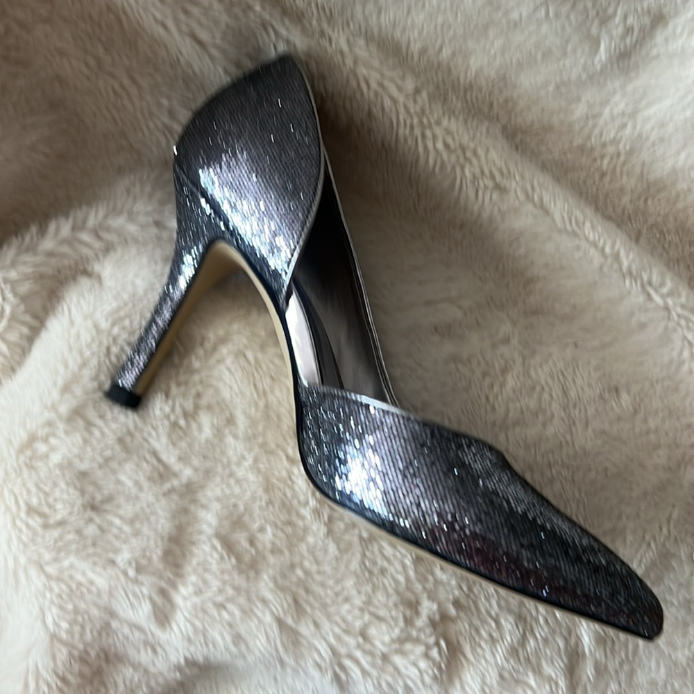 Anne Klein Pewter Sequined Heels. - Picture 8 of 8